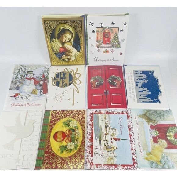 54 Christmas Holiday Cards Lot with Envelopes Mixed Theme Santa Religious Birds - Picture 1 of 3